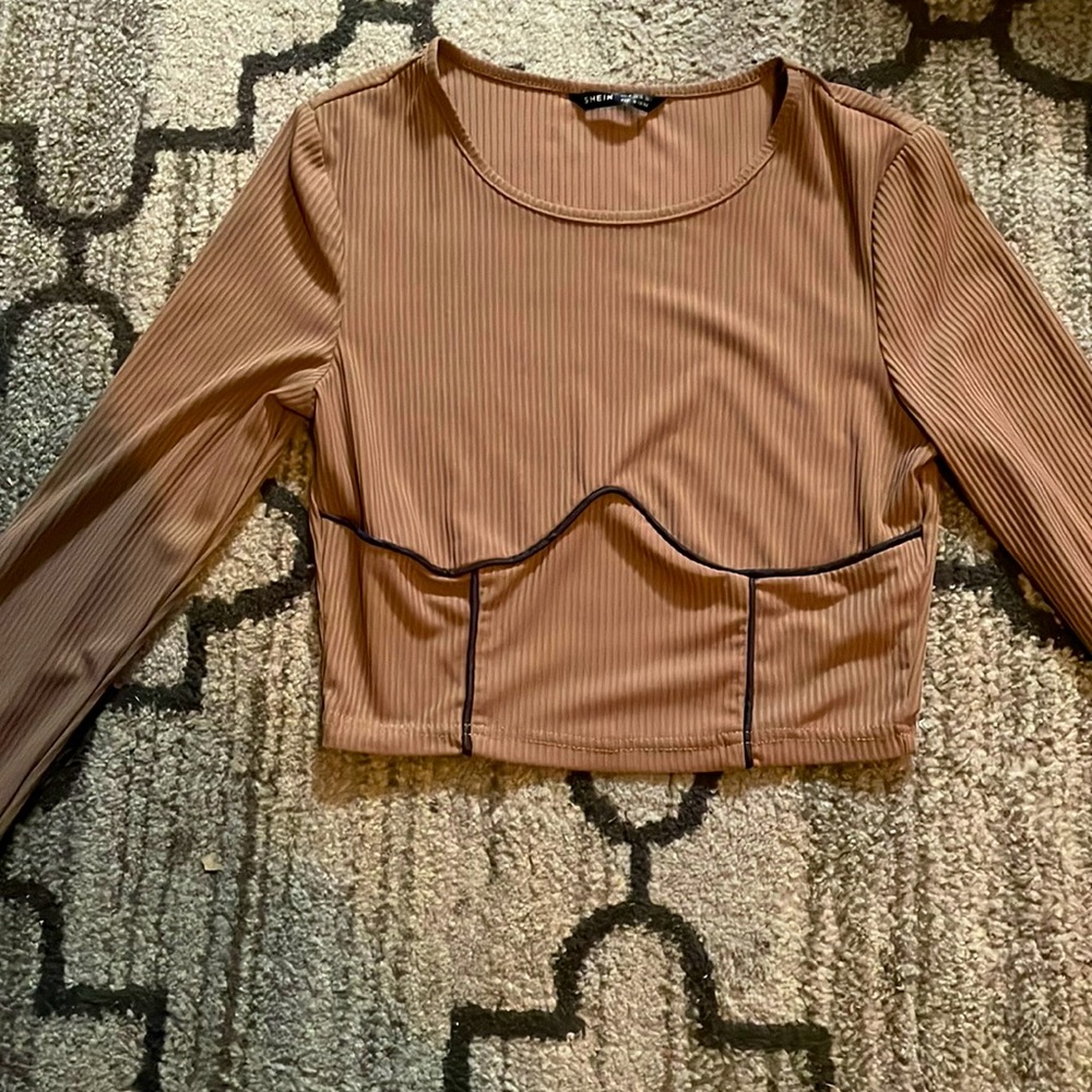 Brown crop top the cuts a breast